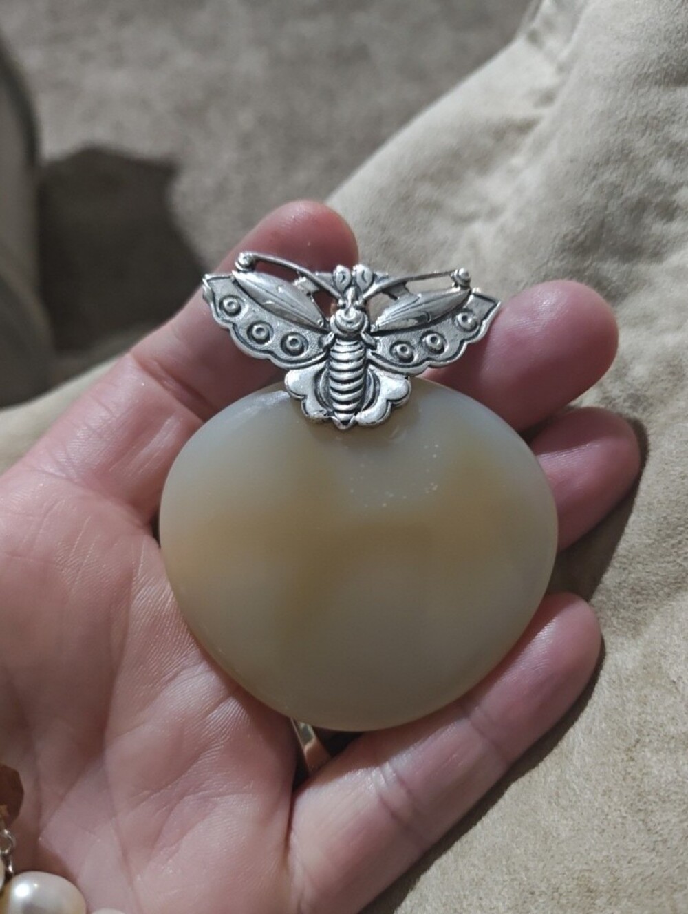 Amy Kahn Russell 925 Artisan Butterfly&Moonstone Freshwater Pearl Necklace - Picture 7 of 7
